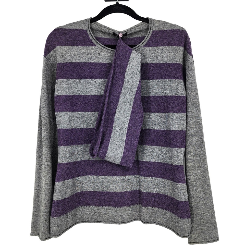 Lafayette 148 New York Purple and Gray Striped Sweater.